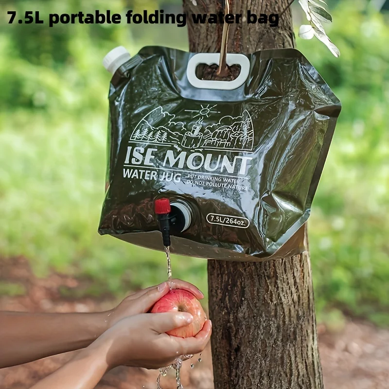 1pc, 1.98gal Folding Water Storage Bag With Faucet, Large Capacity Portable Water Container For Outdoor Camping Hiking Travel