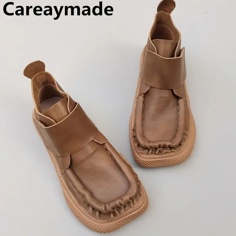 

Careaymade-Genuine leather women's shoes loose big head high top soft thick soled shoes original handmade shoes flat single boot