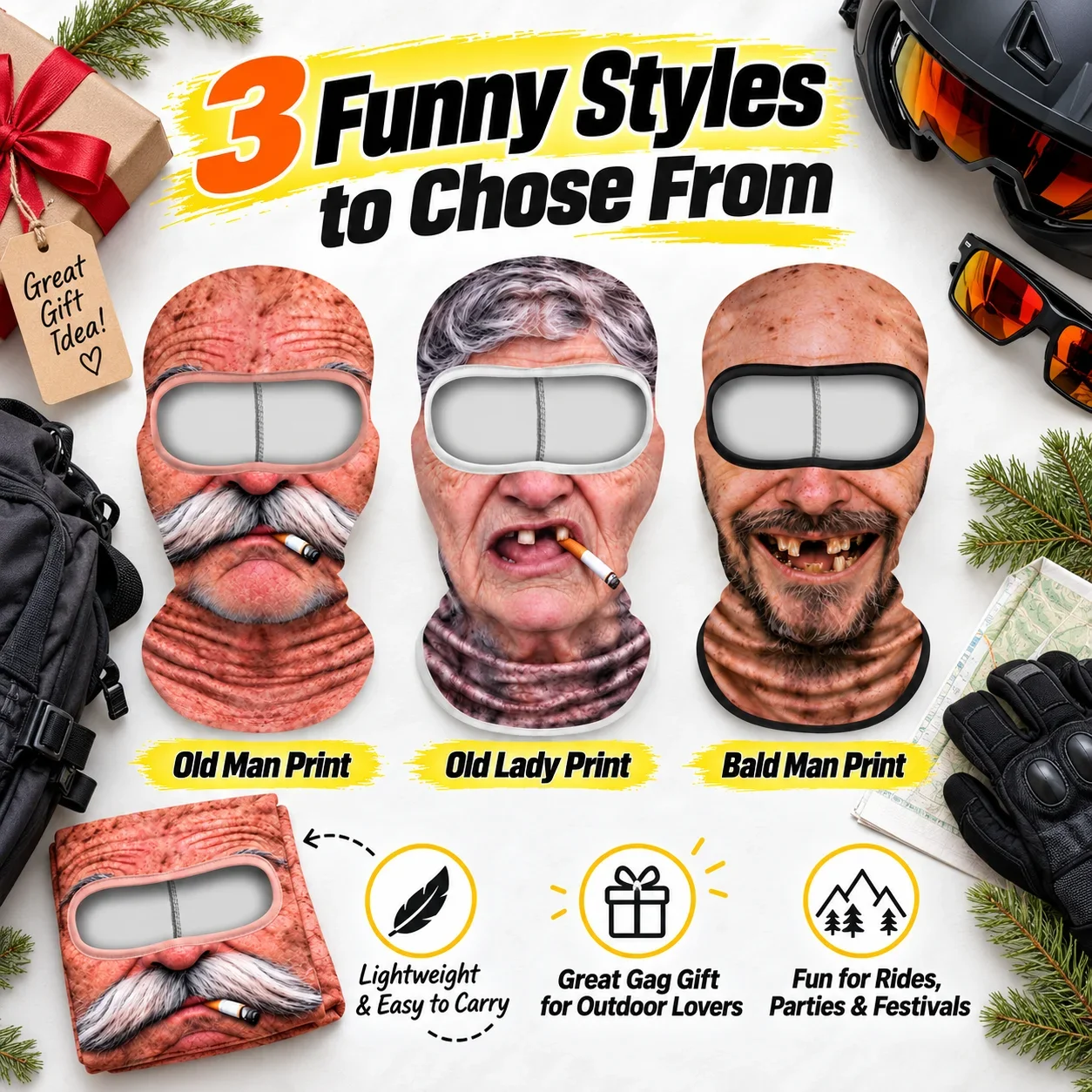 Winter Fleece Lined Old Man Ski Mask Funny 3D Realistic Face Print Thermal Balaclava Full Face Cover Ski Snowboard Cycling