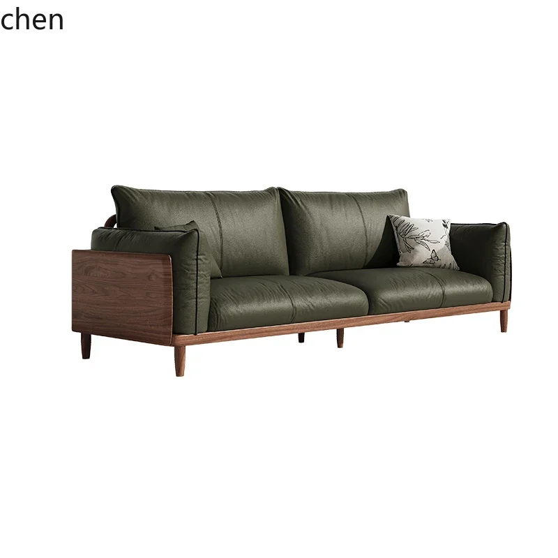

W5.19 Black Walnut Solid Wood Sofa Set for Small Living Rooms, Straight Row Sofa