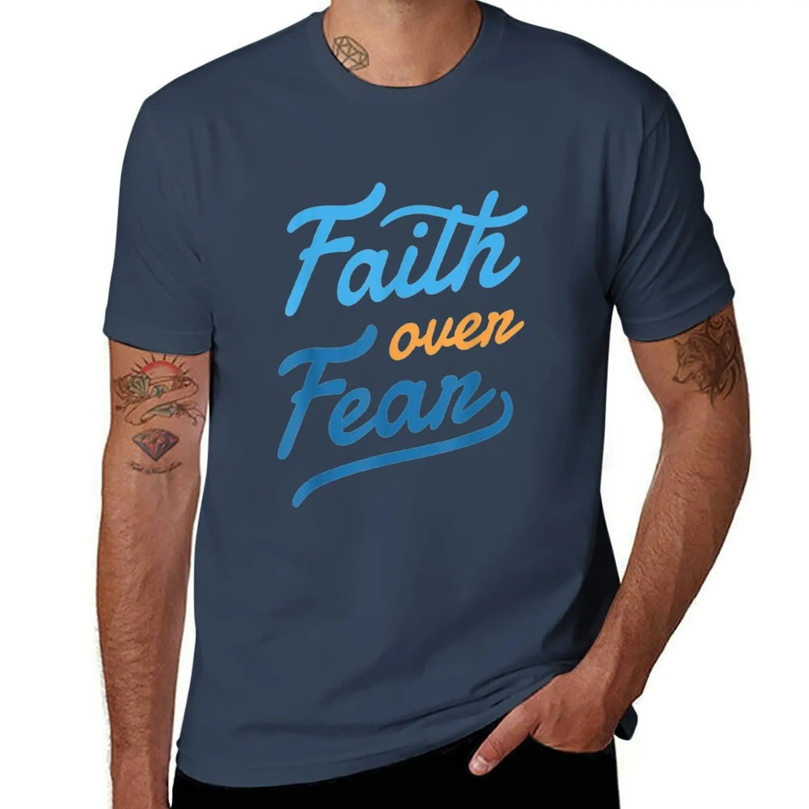 Faith Over Fear T-Shirt Large Size Basic Casual T-Shirt