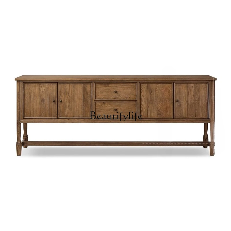 

American rural French retro solid wood dining side cabinet medieval solid wood storage decorative cabinet