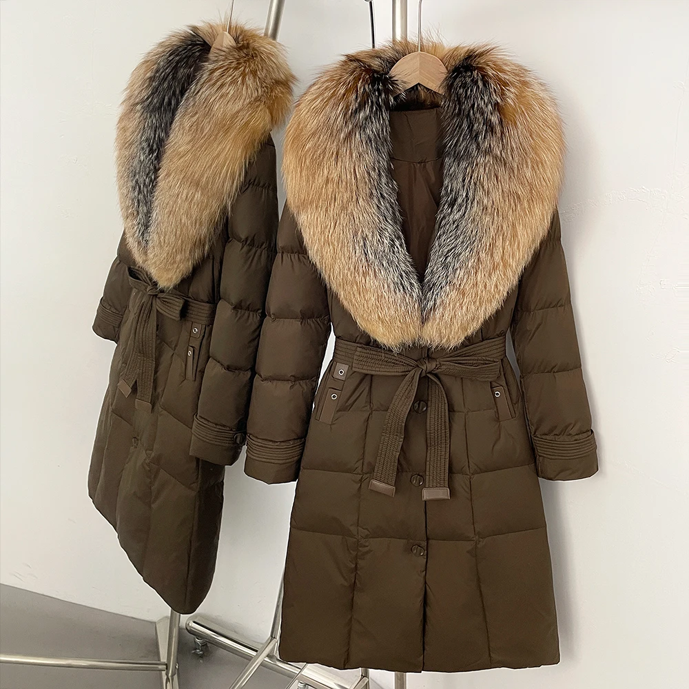 Real Fox Fur Collar White Duck Down Coat Women Autumn Winter Puffer Jacket Warm Feathers Waterproof Reality Fur Jacket Female