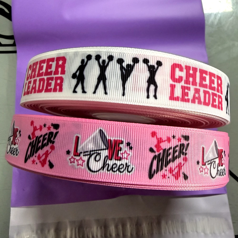 DHK 50yards Cheer Leader Go Team Printed Grosgrain Ribbon Accessories Material Headwear Decoration DIY Sewing Craft S1938