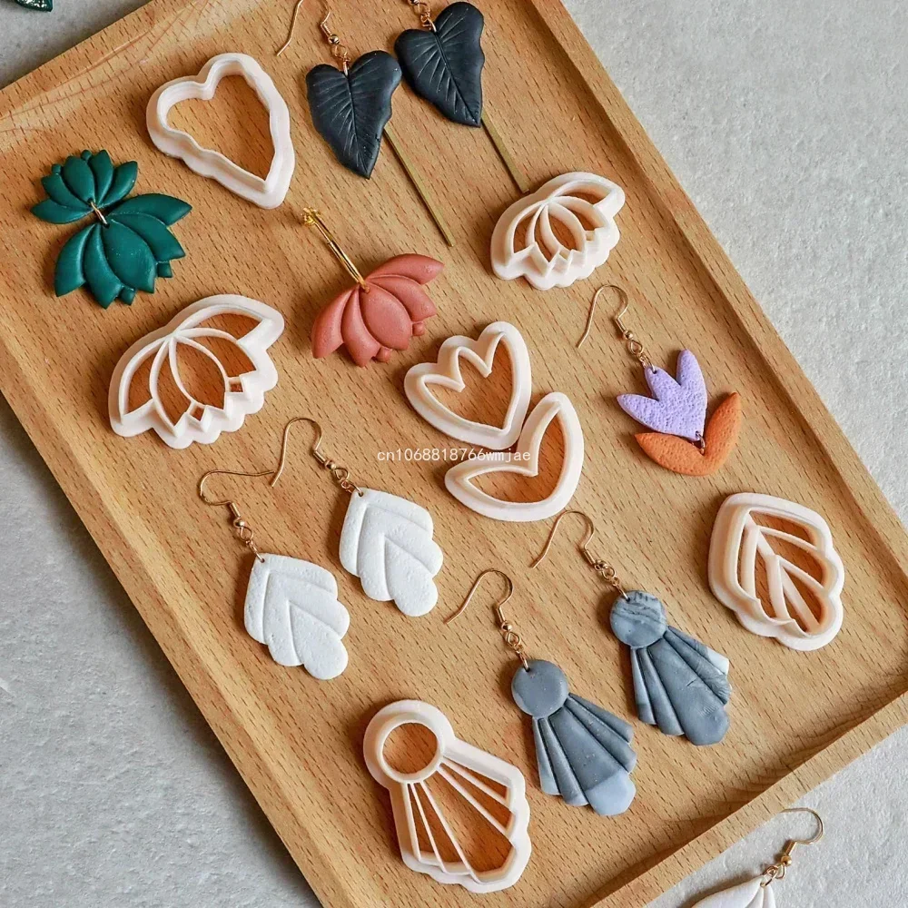 Leaves Shape Polymer Clay Earring Cutters Green Plant Flowers Dangle Clay Embossing Moulds for Handmade Jewelry Pendant Making