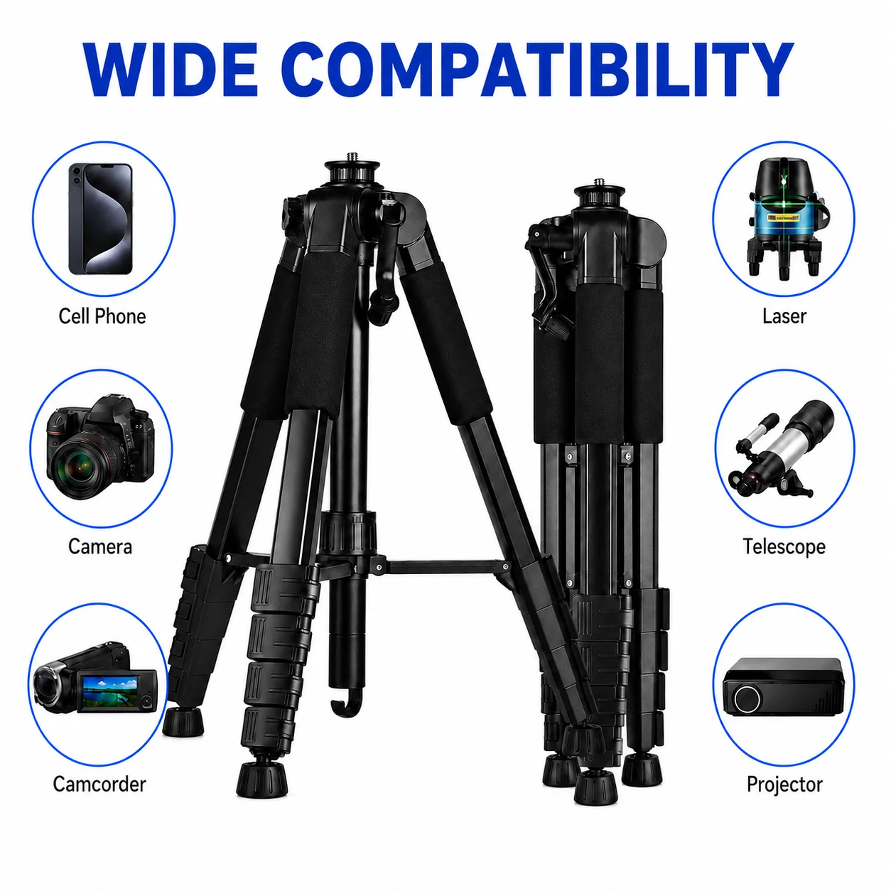 Professional 73 Inch Heavy Duty Camera Tripod with Phone Holder Travel Bag for DSLR SLR DV Projector Photography