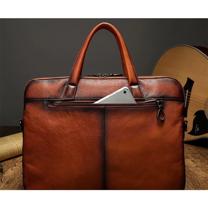 Natural Genuine Leather Men Briefcase Bag Business Handbag First Layer Cowhide Leather Men Bags HIgh Quality Shoulder Laotop Bag