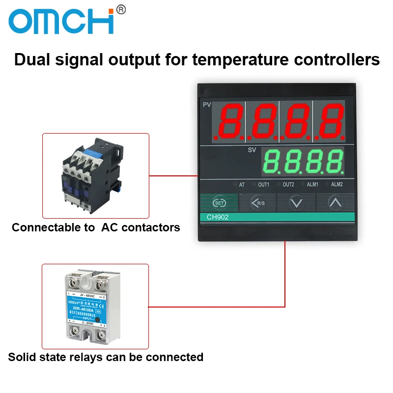 Pengontrol Suhu Digital PID Seri OMCH CH102 CH-B CH402 CH502 CH702 CH902 0-1300 ℃   SSR/Relay Keluaran Ganda Input Tipe-K