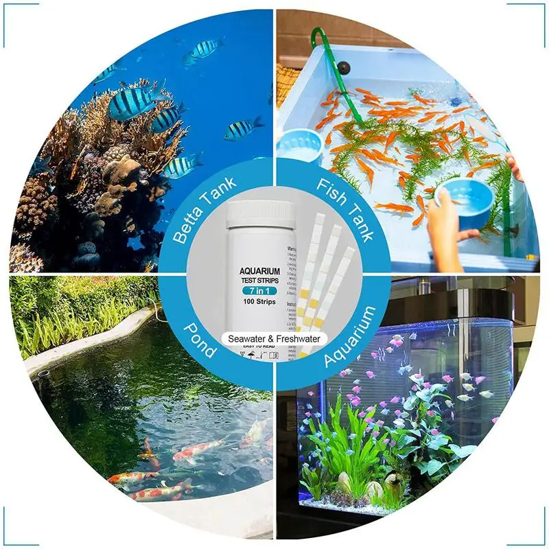 Kit di Test per acquario da 100 pezzi per Kit di Test per acqua salata Freshwaters 7 In 1 strisce reattive per acquari PH NO3 NO2 GH KH CI TCLs