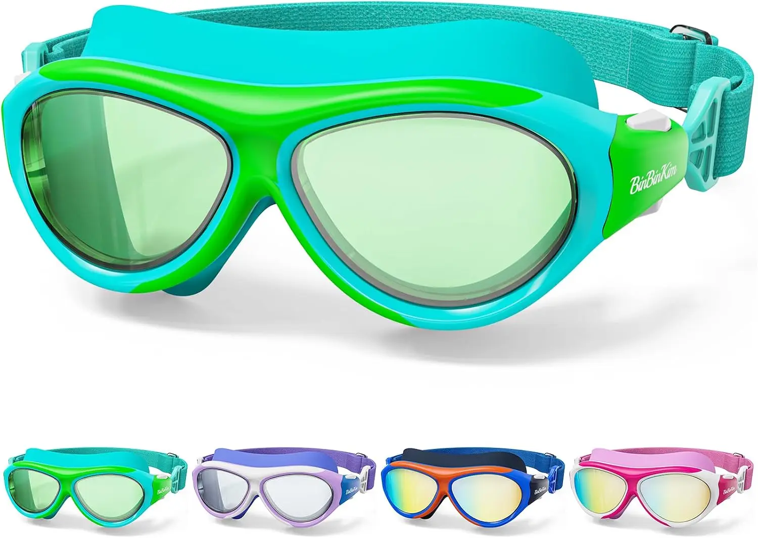 Kids Swimming Goggles for Ages 8-16, Anti-Fog UV Protection, Wide View, No Leaking, Soft Fabric Strap