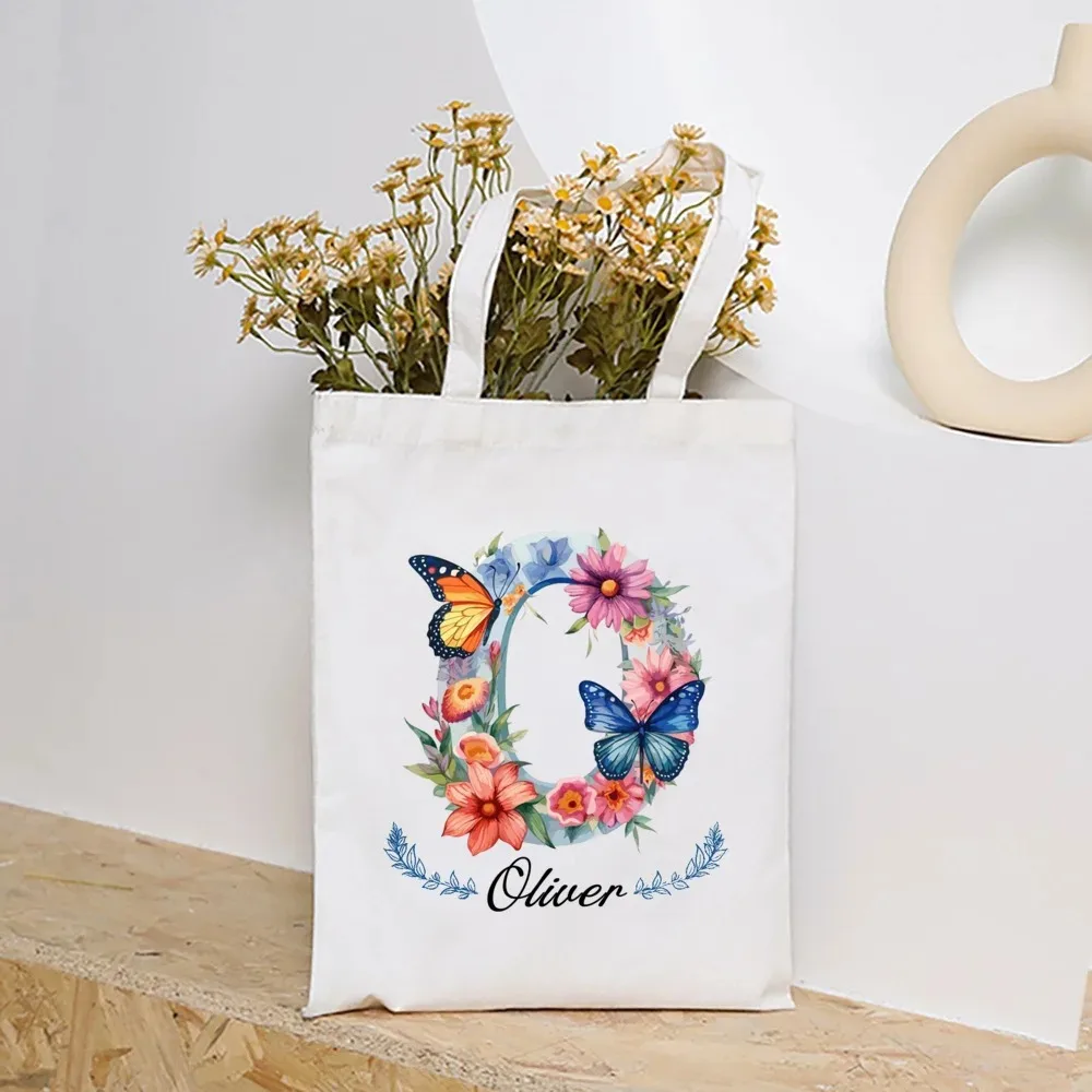 Tote Shoulder Lady Bag Women Shopper bag Blue Forget Me Not Blooms Cosmos Flowers Bag Harajuku Shopping Canvas Bag girl handbag