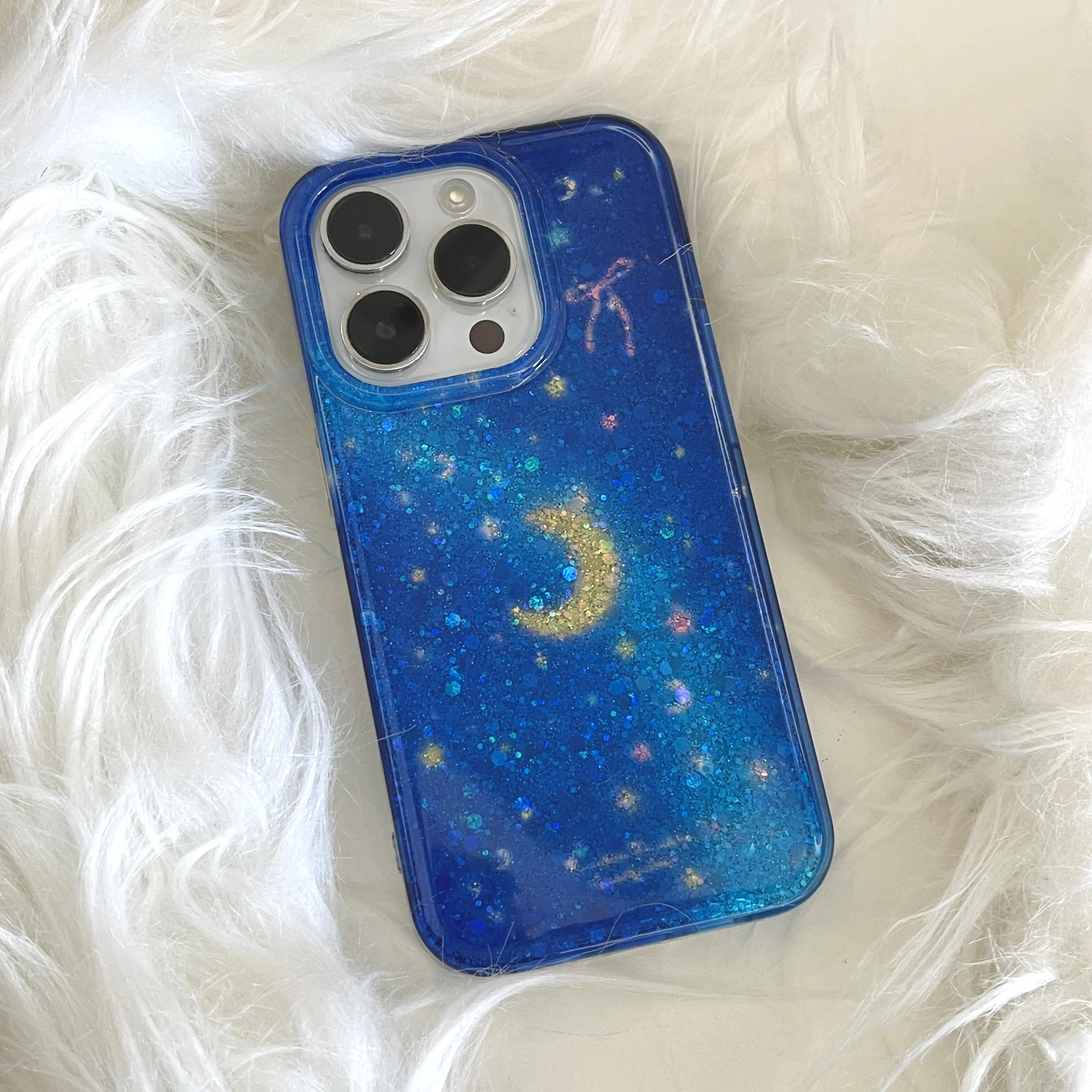 Creative Glittering Moonlit Night With Star Dangle Double Layers Phone Case for iPhone 16 15 14 11 12 13 Pro Max Plus Back Cover