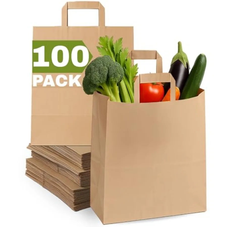 

Large Brown Paper Bags with Handles Bulk - Pcs Paper Grocery Bags, Kraft Shoppg Bags with handle for Recyclg, Delivery, Take Ou
