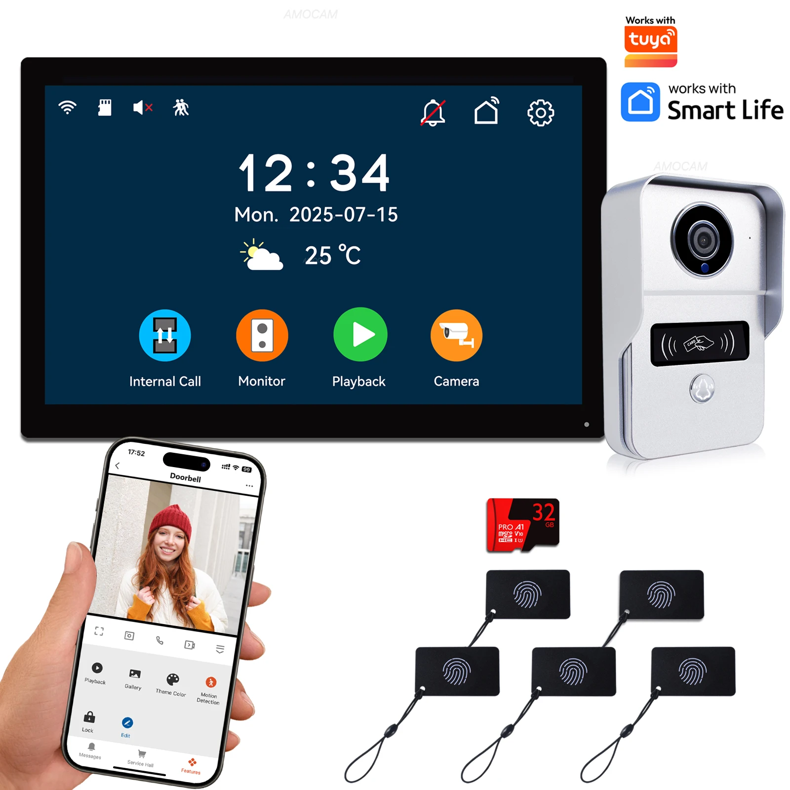 Système d'interphone vidéo numérique à 2 fils, moniteur WIFI sans fil 7 / 10,1 pouces, caméra de porte 1080P, sonnette vidéo compatible avec Tuya