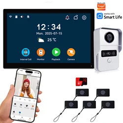 2 Wire Digital Video Intercom System, 7 / 10.1 Inch Wireless WIFI Monitor 1080P Doorphone Camera Video Doorbell Works with Tuya