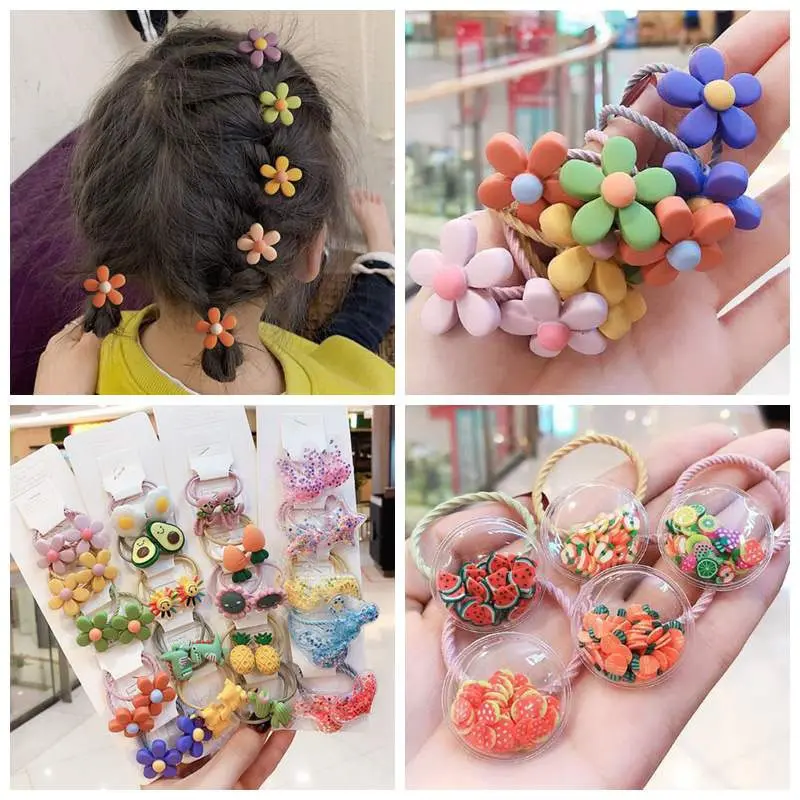 20Pcs/Set Cute Animals Flower Baby Hair Bands Scrunchies Ponytail Holder Headbands Girls Hair Accessories