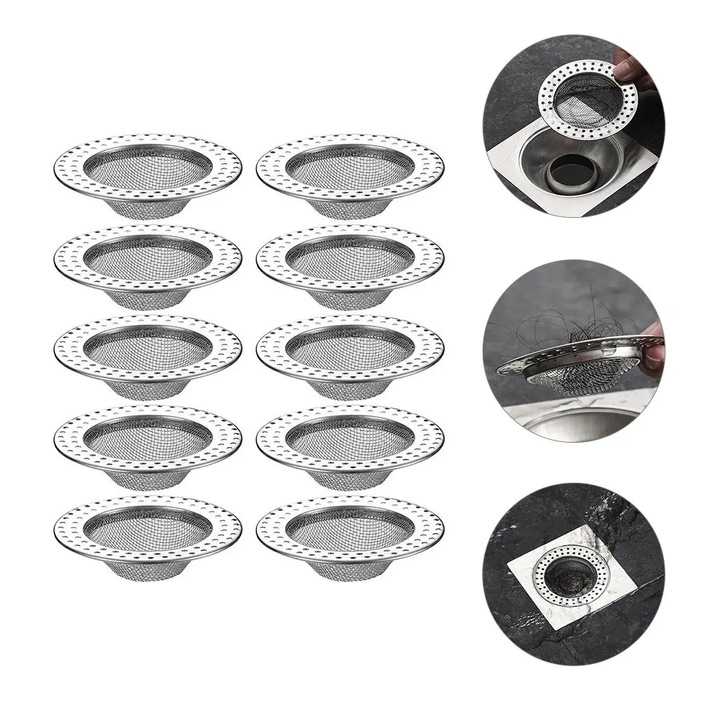 

10Pcs Shower Drain Hair Catcher Stainless Steel Floor Drain Cover Fine Mesh Secure Rolled Edge Reusable Kitchen Bathroom Tub