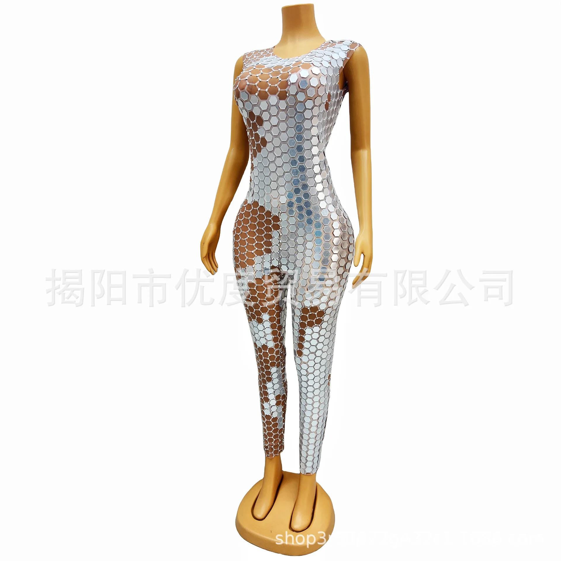 منظور غير منتظم شبكة ضئيلة المغنية ليلة الاستقبال حفلة بذلة أداء السراويل الفضية Abito حفل أنيق فاخر