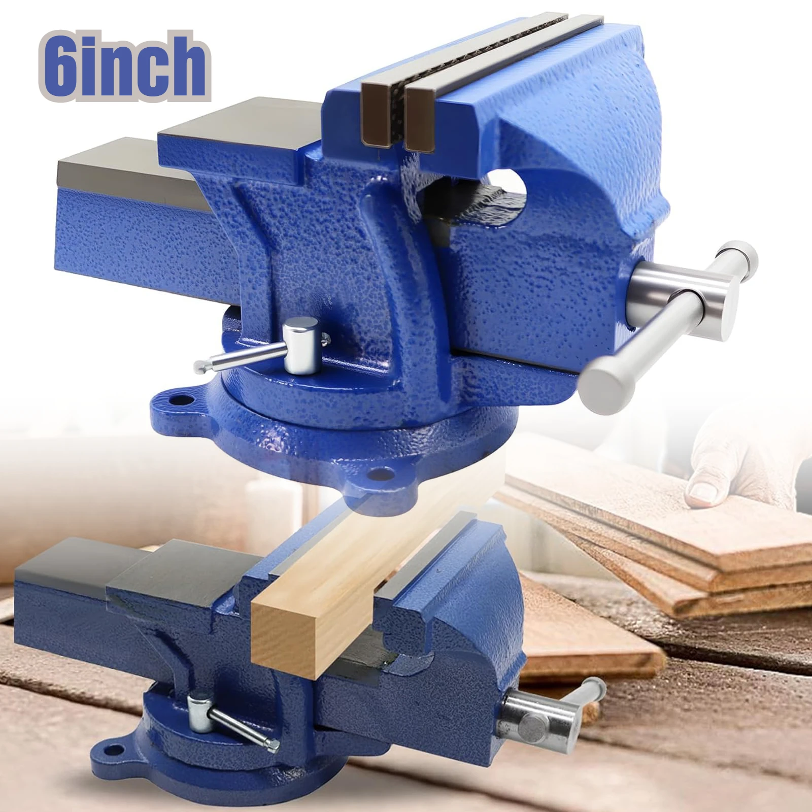 

6-дюймовые усиленные чугунные тиски для верстака с поворотом на 360° ° Гибкая поворотная станина с фиксатором для дома и работы, 6-дюймовые поворотные тиски с наковальней