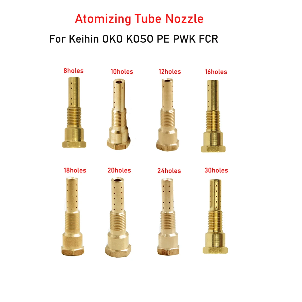 

Atomiser Main Nozzle 8/12/16/18/30 Holes For keihin PWK OKO PE FCR Sudco KOSO Emulsion Tube Carburetor Jetnozzle 2T Pulverizer