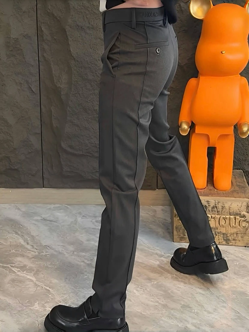 

Men's Slim Fit Casual Trousers Spring 2025 Faion Urban Sle Pure Color Long Pants Busin Casual Split Hem Trendy