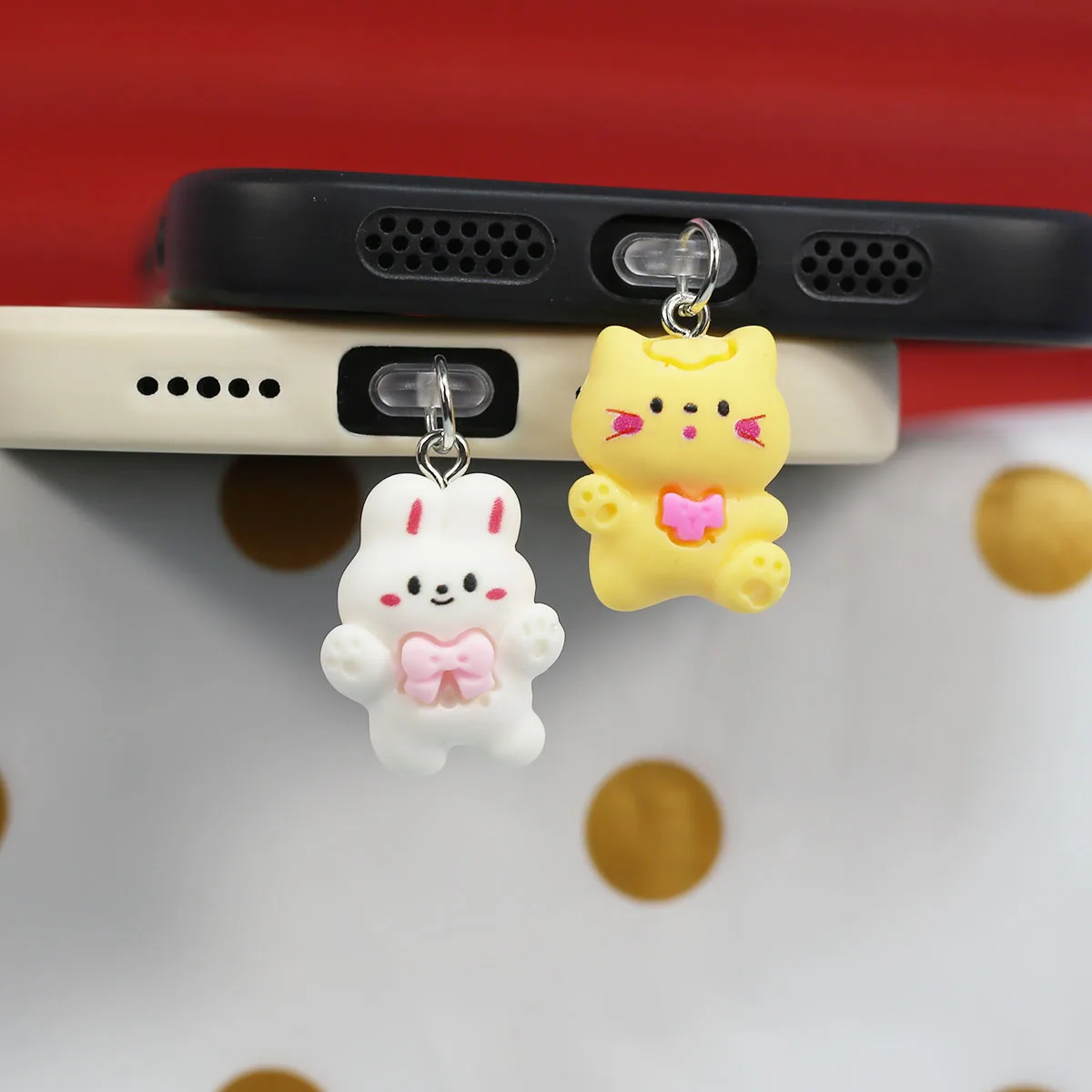 Mobile dust plug, adjustable air cat rabbit DIY mobile phone pendant, suitable for iPhone/for Samsung Type-C port protection acc