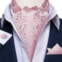 Fashion Pink Jacquard Ascot for Man Wedding Party Luxury Handkerchief Cufflinks Men's British Cravat Gentleman Business Tie