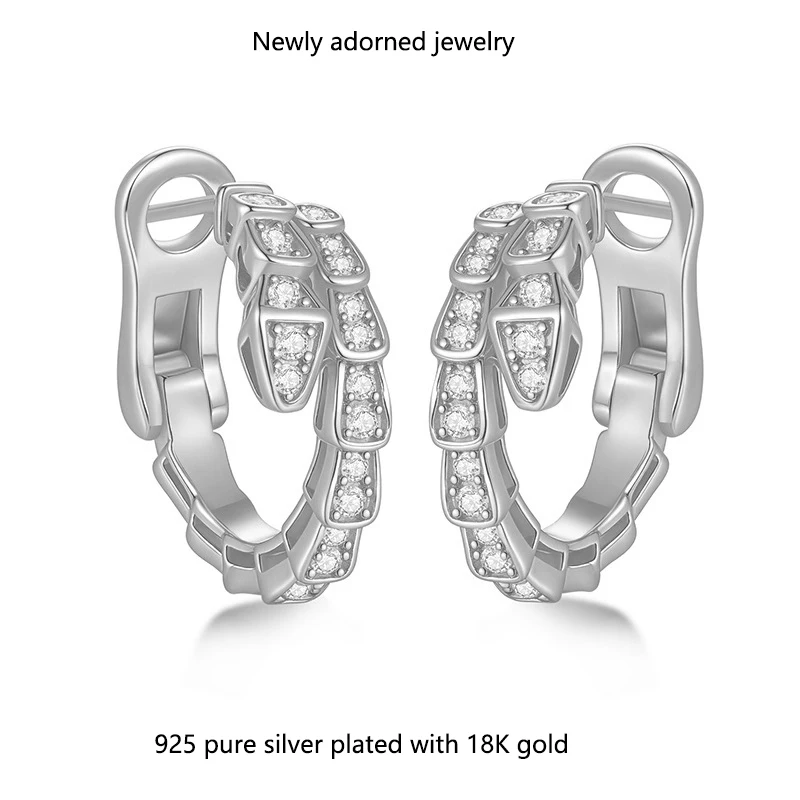 

Snake-shaped earrings made of S925 sterling silver, set with moissanite, versatile and luxurious, perfect as an exquisite gift f