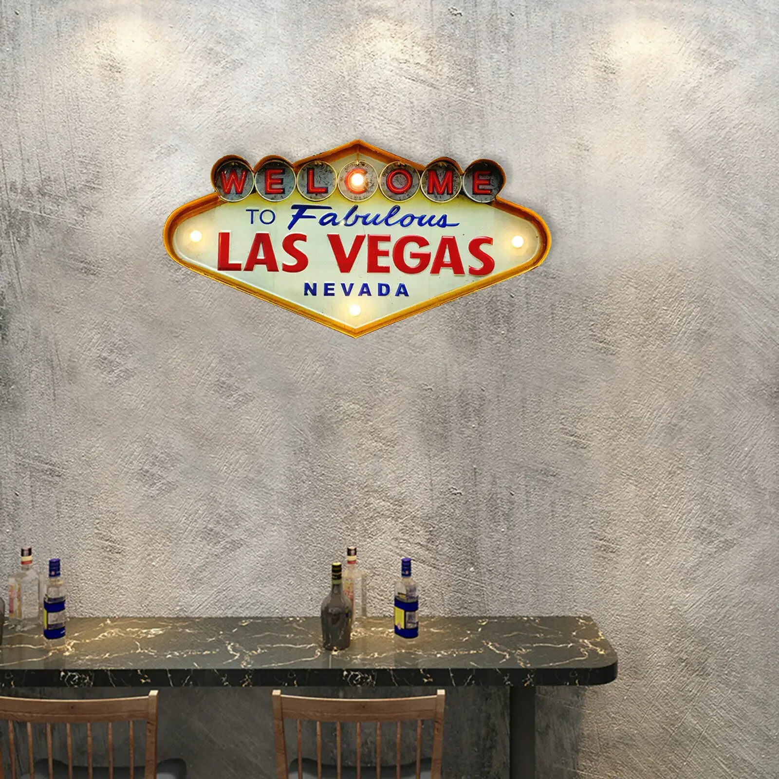 

Retro Las Vegas Neon Sign with LED Lighting - Metal Wall Decor for Bars & Cafes