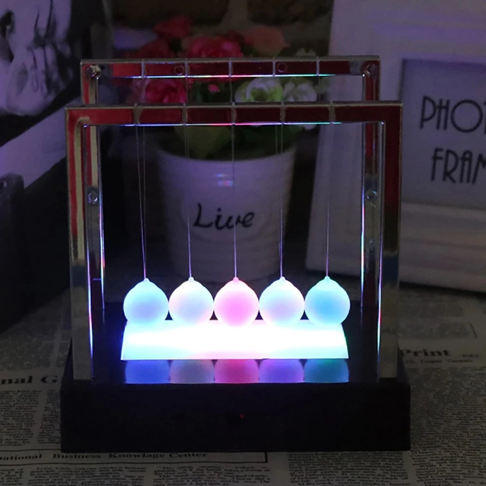 Educational Toys Newtons Cradle LED Light Up Kinetic Energy Home Office Science Toys Home Decor LED Decorations Newtons Cradle