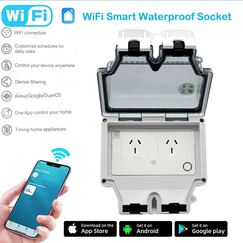 

16A Wall Smart Socket IP66 Waterproof Plug 86Type Outdoor Switch 2.4G WiFi Australia Power Jack App RemoteControl Intellect Life