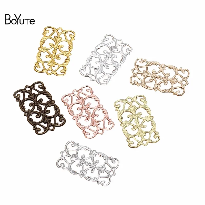 BoYuTe (100 Pieces/Lot) 15*25MM European Filigree Flower Plate Metal Brass Material Handmade DIY Jewelry Accessories