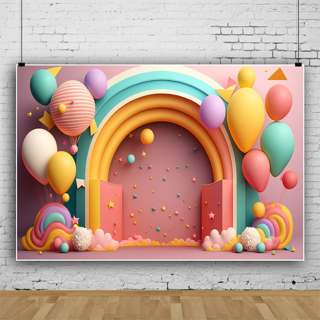 

Boho Cartoon Castle Baby Shower Birthday Backdrop Arch Balloon Girl 1st Birthday Party Decor Background Newborn Photography Prop