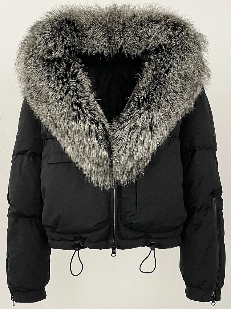 المرأة سميكة الدافئة قصيرة أسفل ملابس خارجية الفراء الملابس 2025 الشتاء معطف فرو الثعلب الطبيعي الإناث الأبيض بطة أسفل سترة سيدة #6