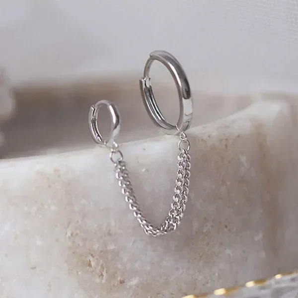 Punk Cool Two Hole Piercing Earrings Gold Silver Color Long Tassel Chain Drop Earrings for Women Fashion Jewelry Gifts Korean