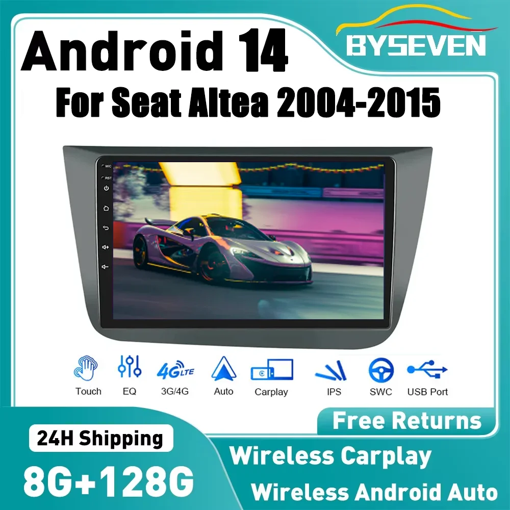 Byseven 4G CarPlay Android Car Radio For Seat Altea 2004-2015 Toledo 2004-2009 Multimedia Player GPS Navigation