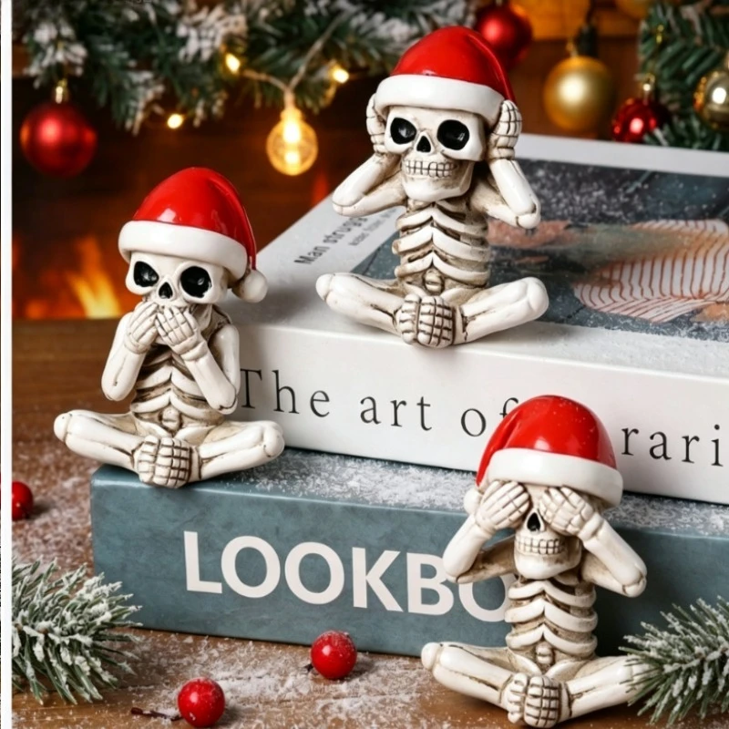 Halloween skull ornaments don't listen or look at sets, ghost festival table atmosphere decorations, resin crafts