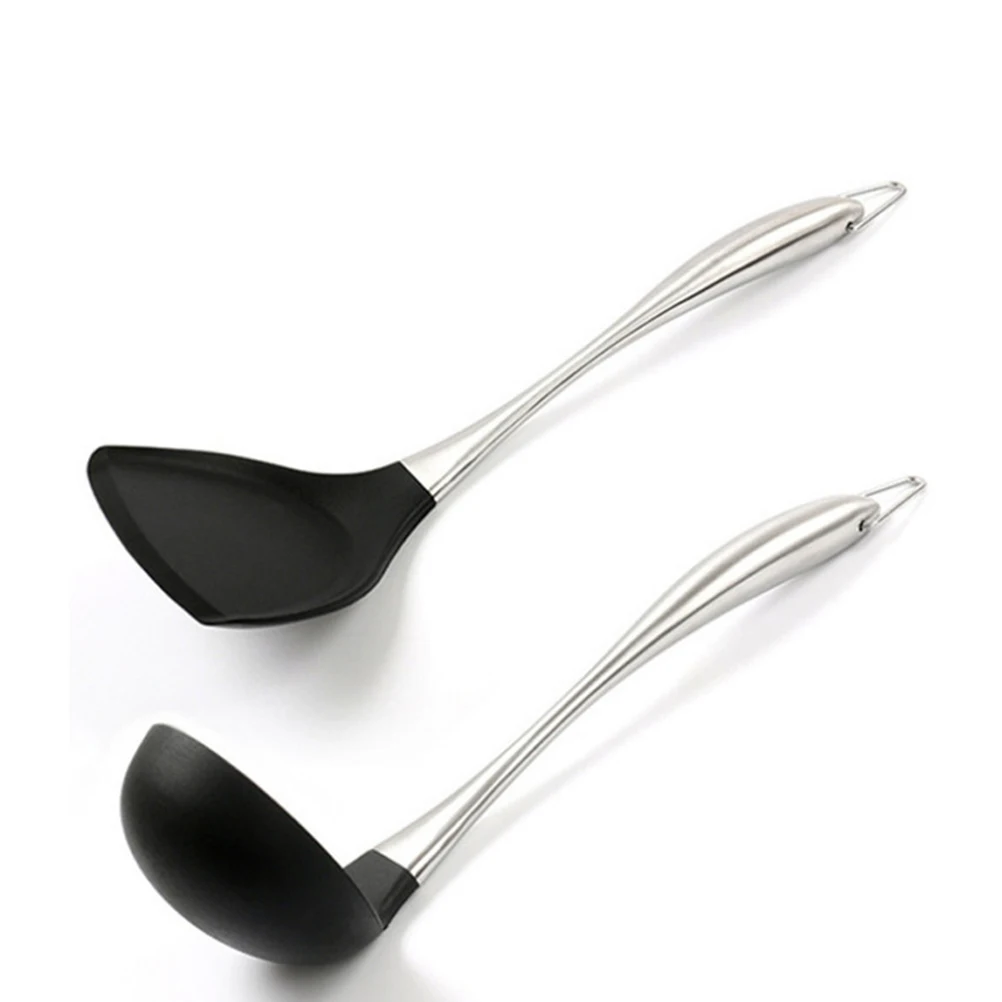 

Silicone Kitchen Spoon Non-deformation High-temp Resistant Stainless Steel Handle Hanging Design Cooking Tools