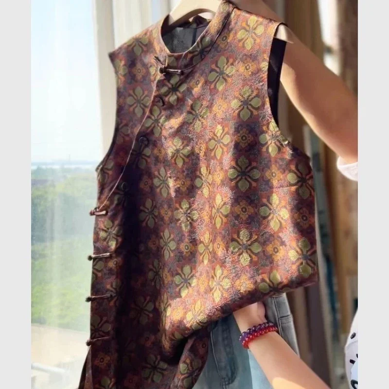 

Женские блузки в китайском стиле, корейские винтажные рубашки, МОДА, свободная весенне-летняя одежда, женские топы без рукавов с принтом