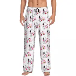 Custom Print Cute Snoopy Love Woodstock Pajama Pants for Men Sleep Sleepwear Bottoms with Pockets