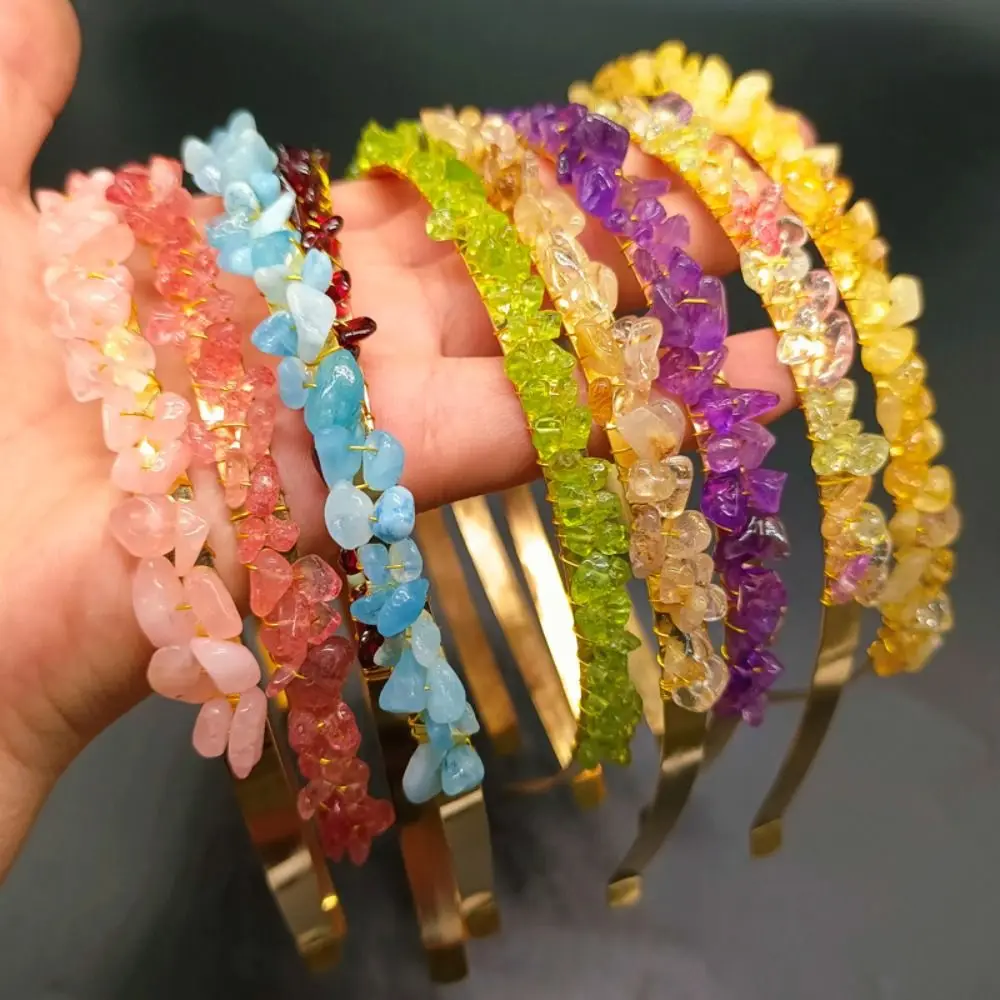 Party Accessories Ethnic Natural Stone Raw Quartz Crystal Headband Colorful Stone Stone Tiara Amethyst Hair Hoop