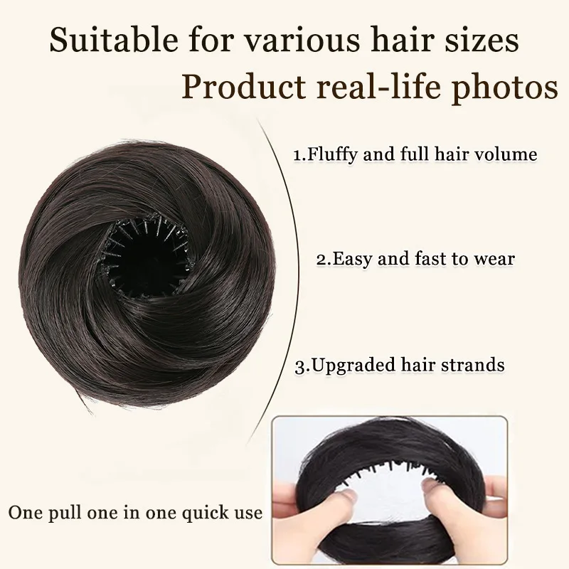 1PCS Messy Bun Chignon Hair Piece Elastic Clips Synthetic Hair Ponytail Donut Updo Bird's Nest Shaped Retractable Bun for Women