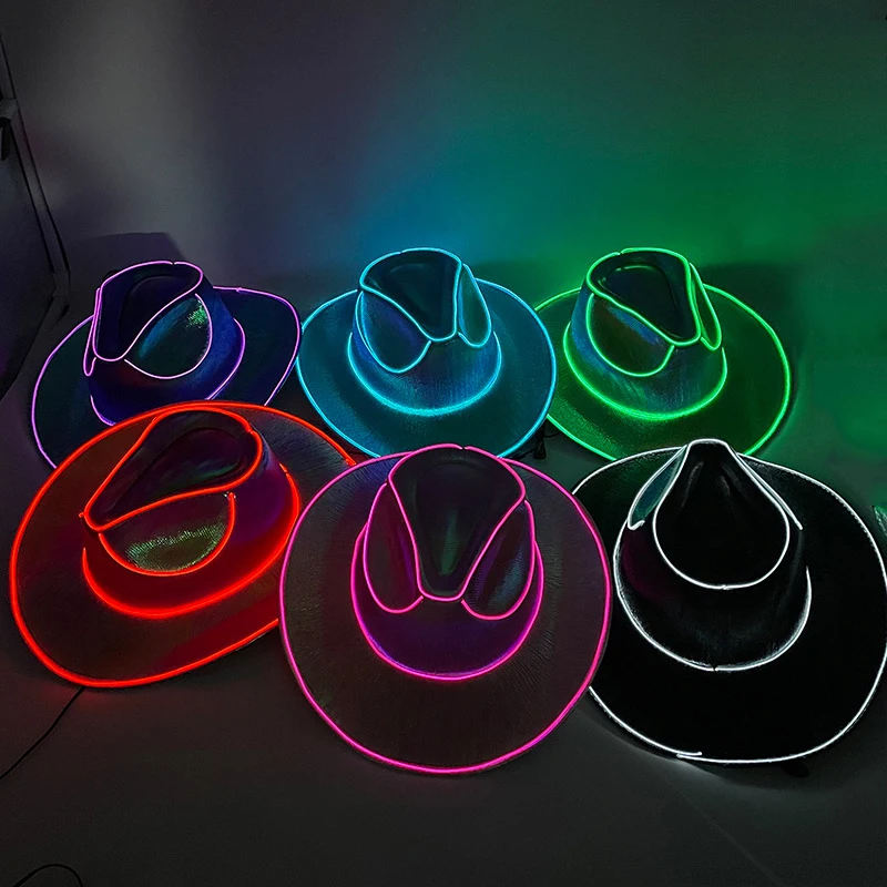 Disco Luminous Led Bride Cowgirl Hat Glowing Light Bar Cap Bachelorette Party Supplies Flashing Neon Western Cowboy Hat view 4
