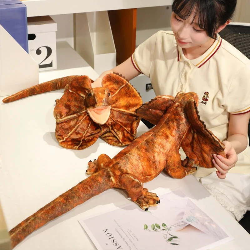 Lifelike Frilled Dragon Stuffed Animal, Simulation Frilled Lizard Plush Doll, Soft Reptile Toy, Creative Desktop Sofa Ornament