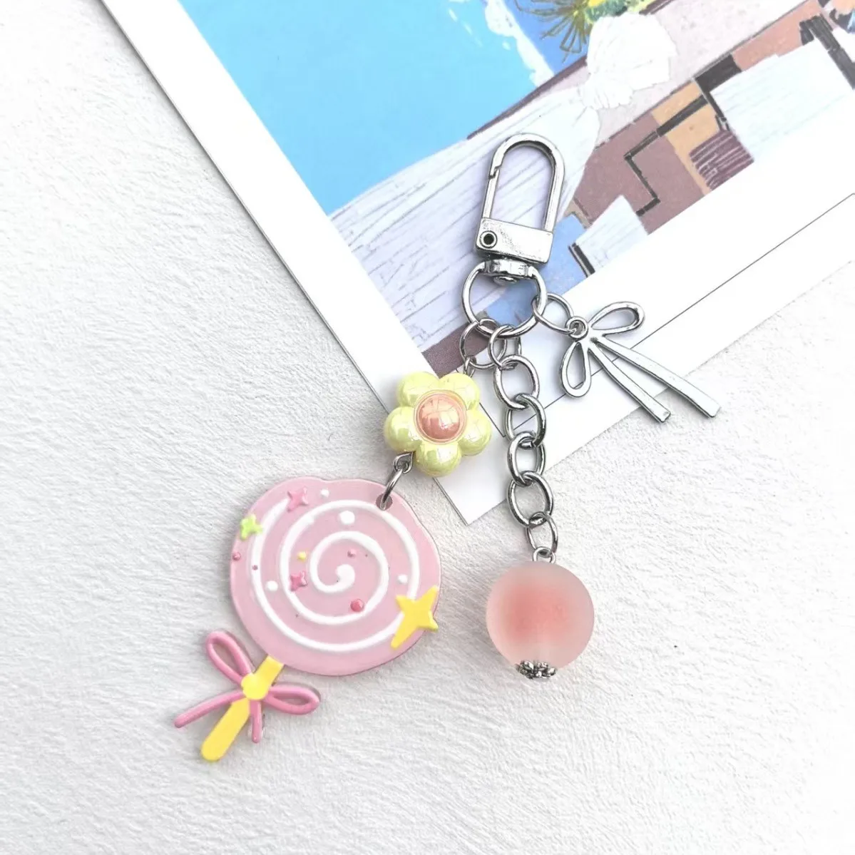 Macaron Lollipop Keychains Cute Girlish Flower Bow Pendants Bags Accessories Small Gifts Sweet Style Pendant Kawaii Key Chain