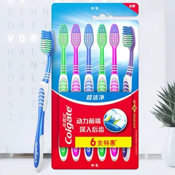 Colgate 칫솔 치아 청소 가족 커플, 고급 부드러운 중간 머리 여행 세트, 남녀 등 치아 청소, 6 팩 