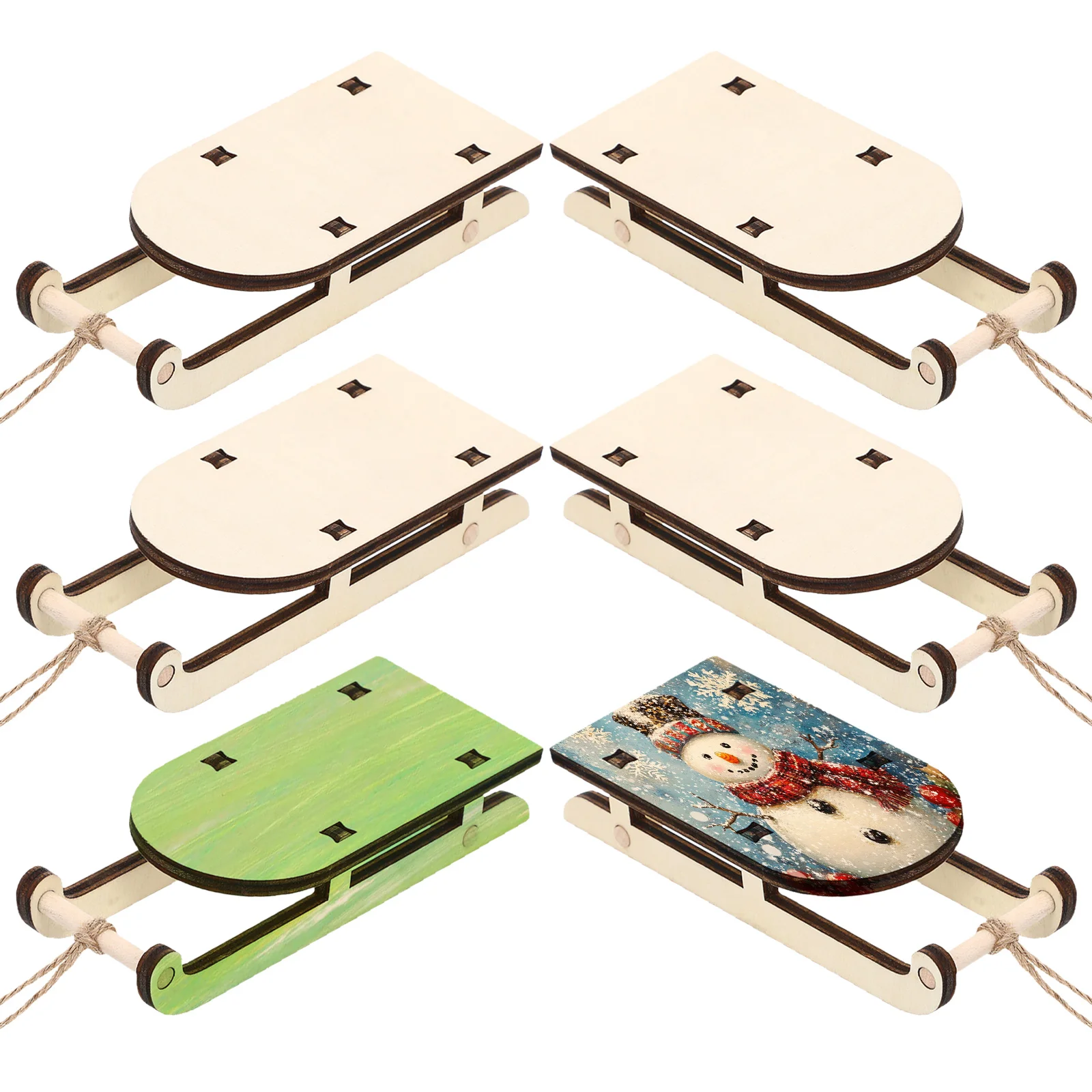 

6Pcs Mini Sleigh Set Wooden Tabletop Ornament for Christmas Holiday Home Decor Sleigh Pendant Desktop Xmas Sled Display