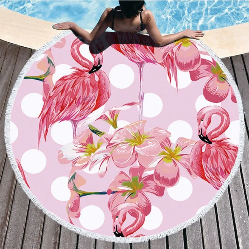 

Flamingo Round Beach Towel 150cm Round Microfiber Beach Towels Blanket Adults Swimming Outdoor Decorative Beach Towel