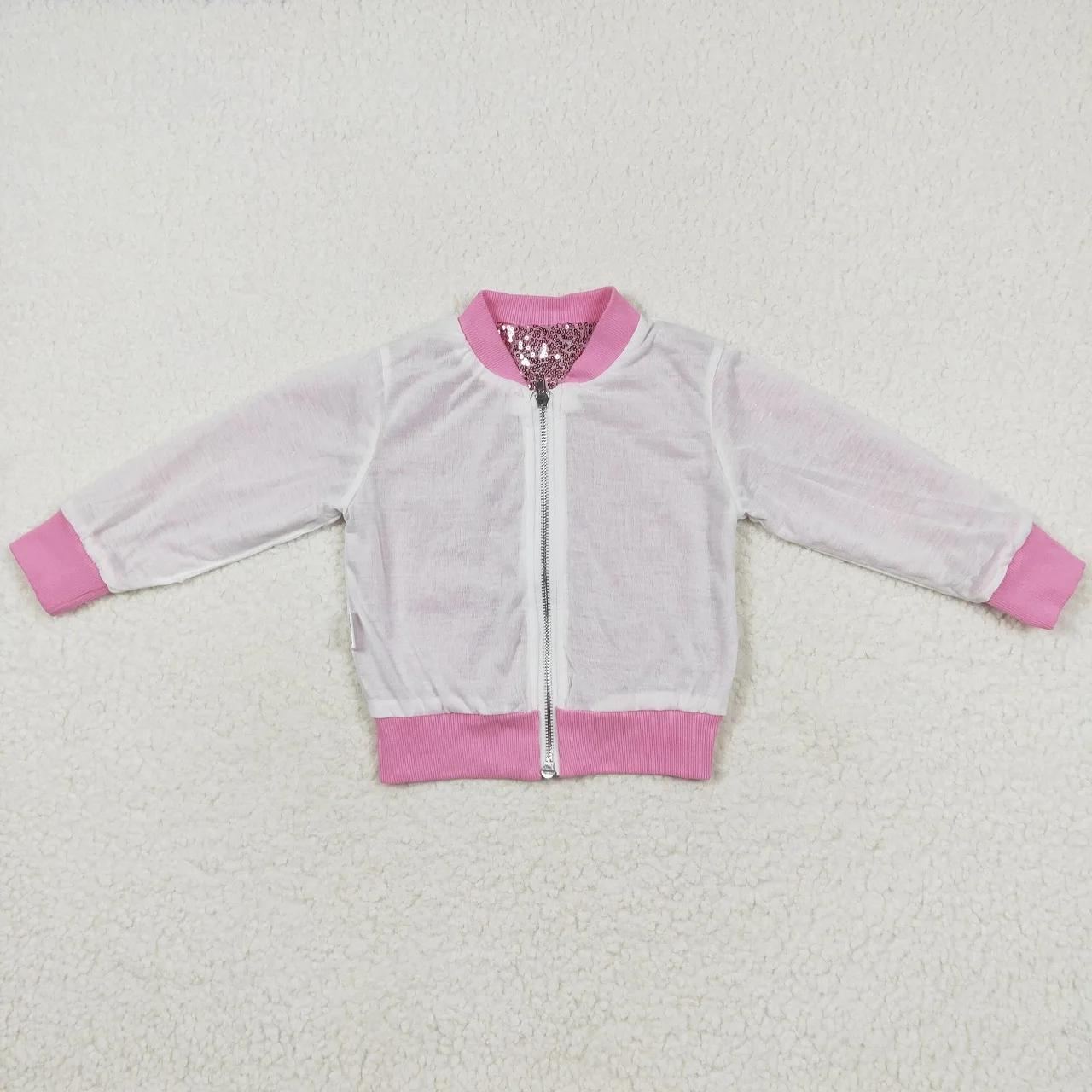 Wholesale Baby Girl Pink Coat Long Sleeves Sequins Cardigan Overcoat Zipper Children Infant Spring Fall Jacket