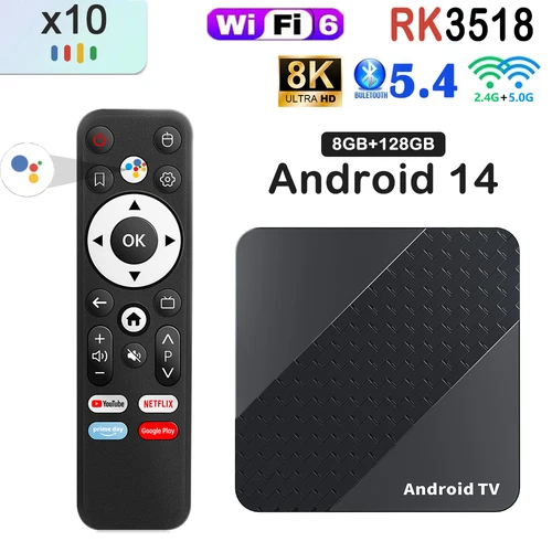 X10 2025 Real Android 14 Smart TV Box compatible con 2,4G y 5G Dual Wifi 6 BT5.4 Quad-core 4K 8K Video Netflix reproductor multimedia decodificador